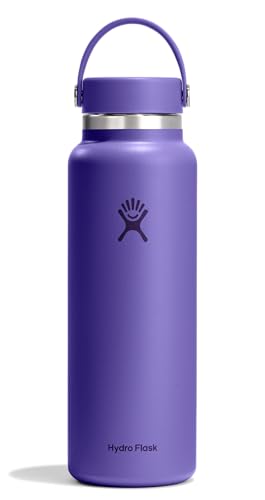 Insulated 40 Oz Water Bottle with Leakproof Lid - Purple Wide Mouth Hydration Flask