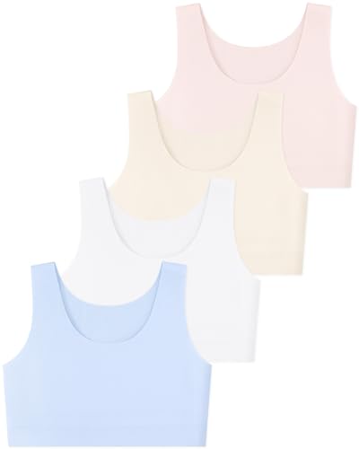 Girls Training Bras 6-12 Seamless No Pad Sports Bra Multipack - Medium, White Nude Pink Blue