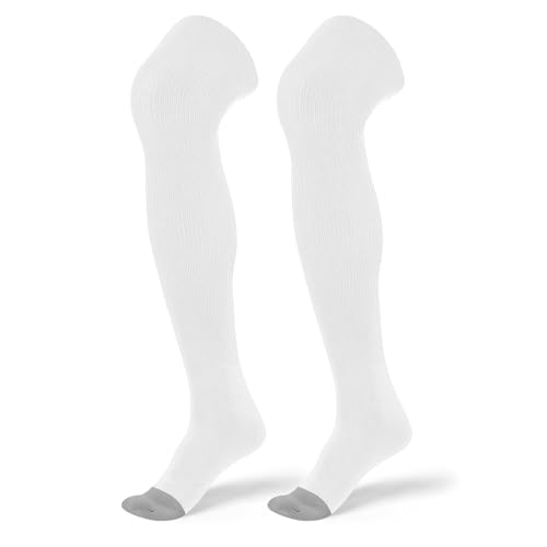 White Over Knee Baseball & Soccer Socks for Boys and Men - Large