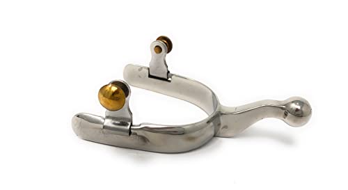 Stainless Steel Horse Spurs with Brass Buttons - 2-7/8in Shank, Men’s Equestrian Tack