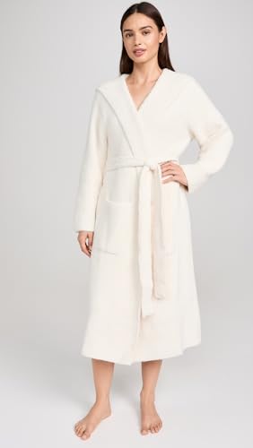 Barefoot Dreams CozyChic Ribbed Hooded Robe - Unisex Lounge & Bath Wrap, Cream, Size Variations