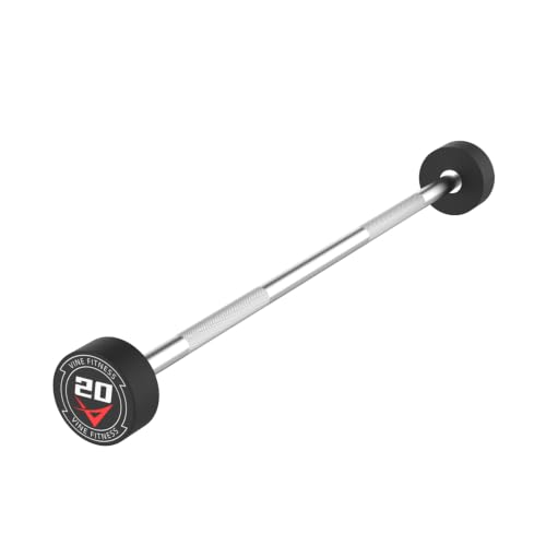 Vine Fitness 20LB Rubber Coated Fixed Barbell – Straight & EZ Curl, Solid Steel, Home Gym Equipment