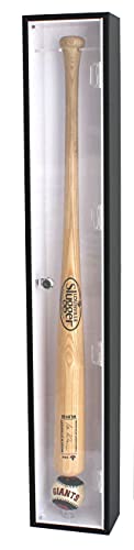 DisplayGifts Wall Mount Baseball Bat Display Case with UV Protection - Black Frame, White Interior, Lock, Horizontal or Vertical Hanger