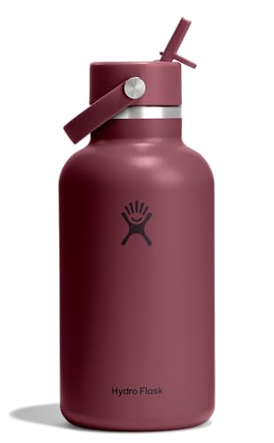 Hydro Flask 64 Oz Burgundy Water Bottle - Insulated Stainless Steel, Wide Mouth, Leakproof Straw Lid