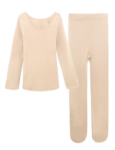 Kids Girls Active Nude Base Layers Set for Dance - 8-10 Years / Fleece Lined