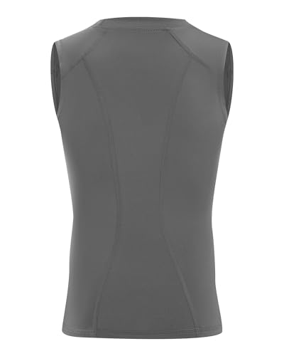 Runhit Boys Sleeveless Athletic Compression Tank Top Kids Quick Dry Sports Shirt - Large Grey