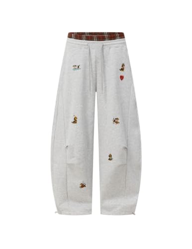 X-Small Embroidery Puppy Wide Leg Sweatpants - Grey Unisex Joggers