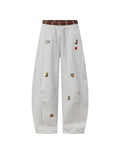 X-Small Embroidery Puppy Wide Leg Sweatpants - Grey Unisex Joggers