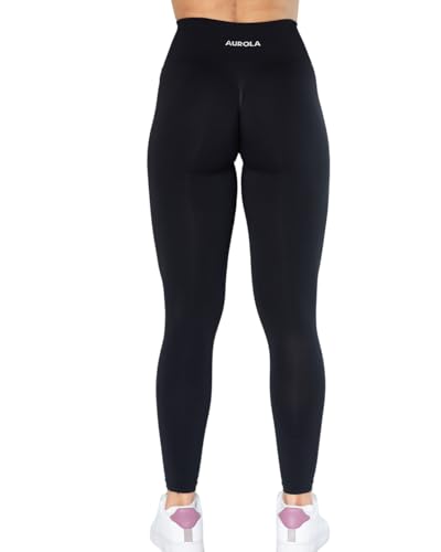 AUROLA Dream Collection Women's High Waist Seamless Scrunch Workout Leggings Set (Large, Black+Black)