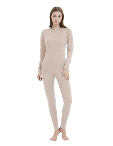 Iguana Women's Merino Wool Base Layer Set Active Thermals Medium 190-Oatmeal