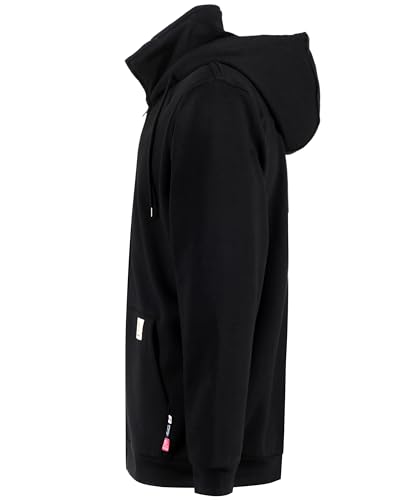 BOCOMAL Men's Heavyweight 14oz Zipper Hoodie Mock-Neck Fleece Jacket - Large Black