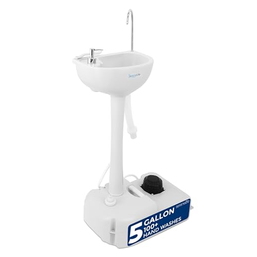 SereneLife 5 Gal Portable Hand Washing Station with Hands-Free Foot Pump, Soap Dispenser & Drain Hose