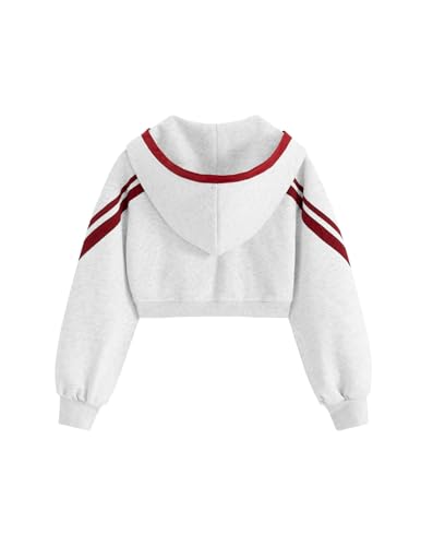 Aelfric Eden Cropped Contrast Stripe Zip Up Hoodie - Medium Short Grey - Y2K Style
