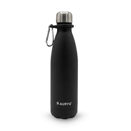 Black 17oz Insulated Water Bottle - Triple-Wall Stainless Steel Thermos, Leak Proof, Keeps Drinks Cold 24H Hot 12H, BPA-Free, Sport & Travel Flask - Black