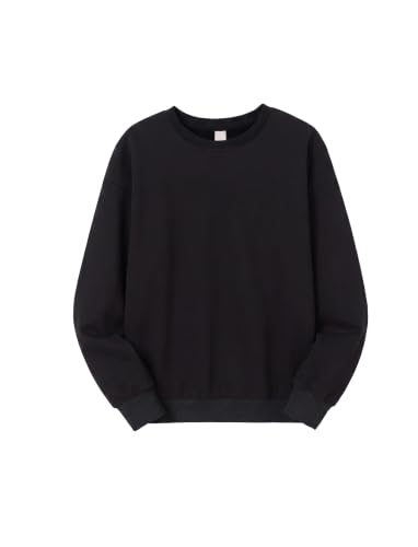 Girls Oversized Cotton Blend Sweatshirt - Lightweight Pullover, 13-14 Years, Black