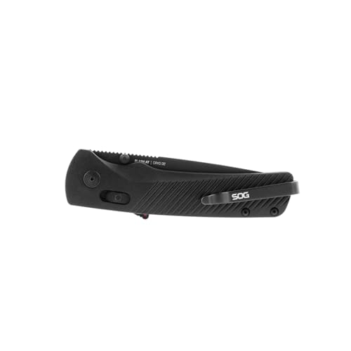 SOG Flash AT Blackout Folding Knife with Partially Serrated D2 Steel Blade