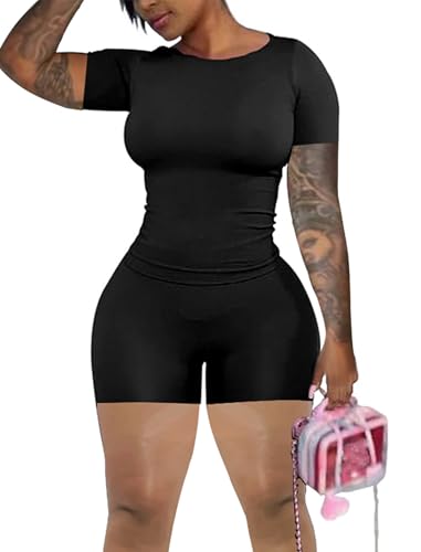 Chicyes Women's 2-Piece Summer Workout Sets Large Black - Athletic Outfit