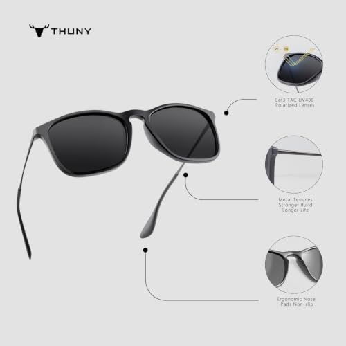 Polarized Sunglasses for Men Women - Black Frame with Metal Temples