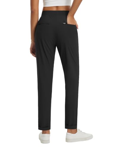 Baleaf Women's Petite Travel Stretchy Work Pants with Zip Pockets - Medium / 27'' Black