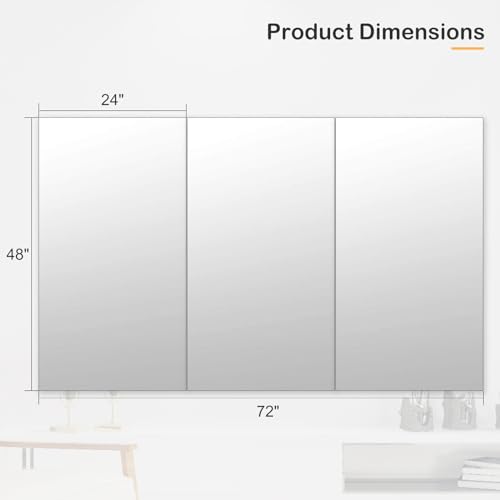 Home Gym Mirror 48x24 Inches 3PCS Wall Mounted Frameless Tempered Glass