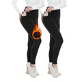 Women's Fleece Lined Thermal Leggings - Black with Two Pockets, Large-X-Large