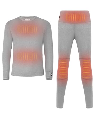 SAVIOR HEAT Men's Heated Long Johns Set 3X-Large Grey Rechargeable Thermal Underwear, 13H Warmth