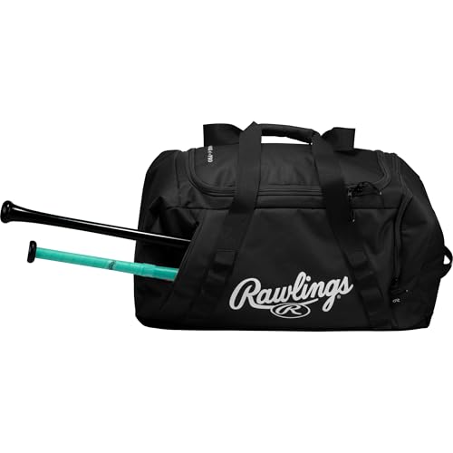 Duffel Equipment Bag for Baseball & Softball - Large Storage with Bat & Shoe Compartments - Black