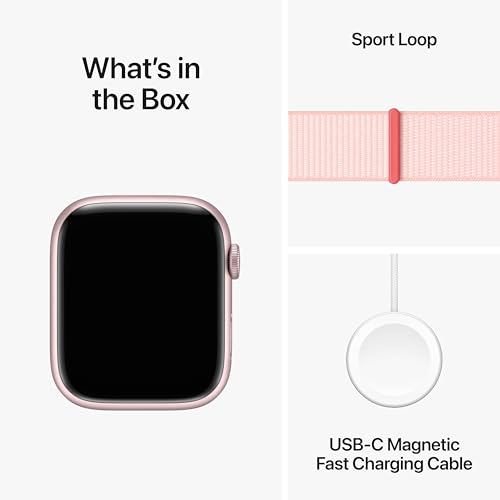 Apple Watch Series 9 GPS 45mm Smartwatch with Pink Aluminum Case & Light Pink Sport Loop - Medium/Large Band, Carbon Neutral