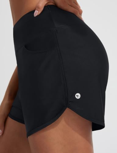 Women's 3-Inch Swim Shorts with Velcro Pockets - Medium Black