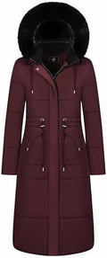 MOERDENG Women's XXL Dark Red Waterproof Winter Puffer Coat - Maxi Down Jacket