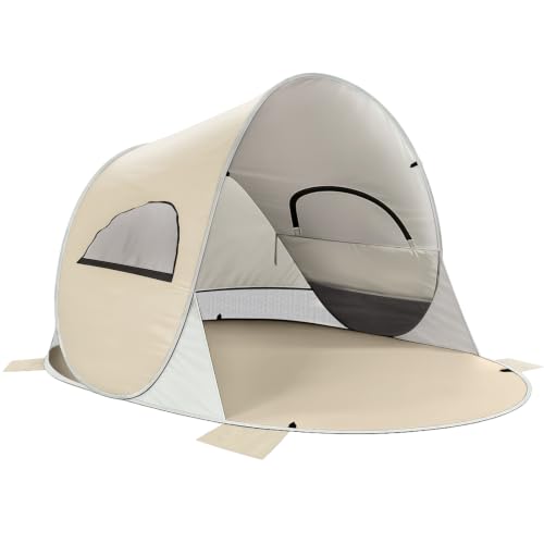 Wolfwise Sandbeige Pop Up Beach Tent for 3 Persons - Easy Setup Sun Shade Shelter