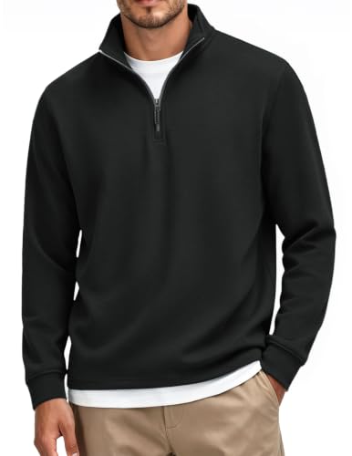 X-Large All Black Mens Quarter Zip Fleece-Lined Pullover Sweatshirt Casual