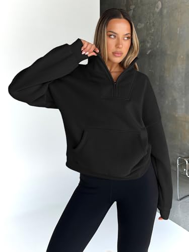 Black Medium Quarter Zip Sweatshirt for Women - Workout Hoodies