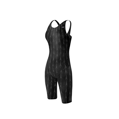 Women's Solid Fusion 2 Open Back Swimsuit - U12 Competition Black 38