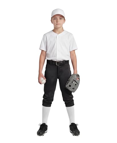 Girls Softball Pants Knickers Style with Pockets - Youth Kids, Regular 12.5-19" Inseam, Black