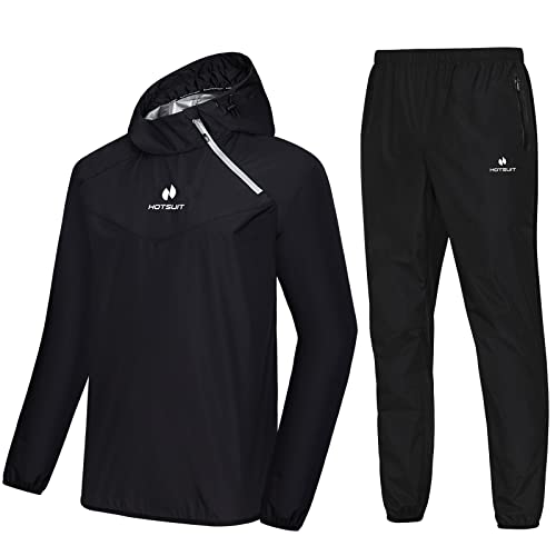 HOTSUIT Sauna Suit for Men with Black Jacket & Pant - Large Sweat Workout Gear
