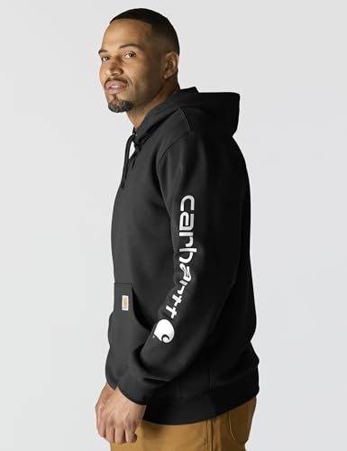 Men's Black Carhartt Logo Sweatshirt Medium - Durable Warm Hooded Top
