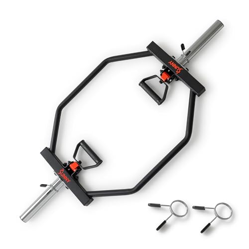 Sunny Health & Fitness Black Olympic Hex Trap Bar with Swivel Handles for Deadlifts