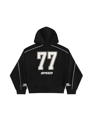Unisex Oversized Y2K Applique Hoodie - Medium Black