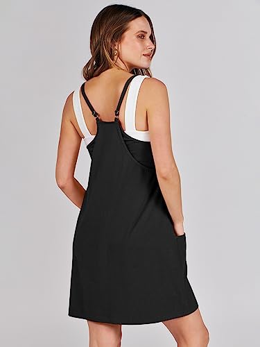 Caracilia Women's Athletic Tennis Dress with Built-in Shorts and Pockets - X-Small Black