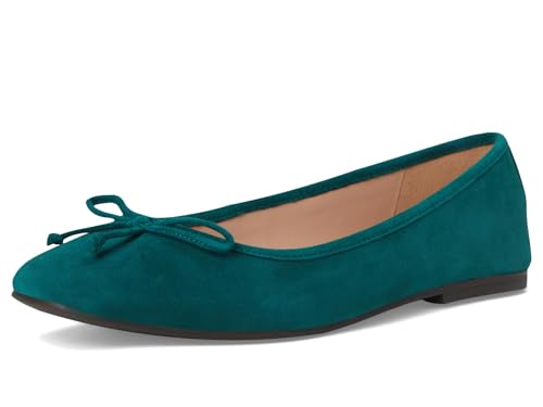 Women's Square-Toe Ballet Flats with Bow & Padded Insole - Rainforest Suede 8