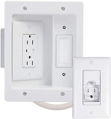In-Wall TV Power Kit with Recessed Outlet 6FT Cable Management White