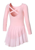 Girls Ballet Leotard Long Sleeve Dance Dress - Pink 6-8 Years
