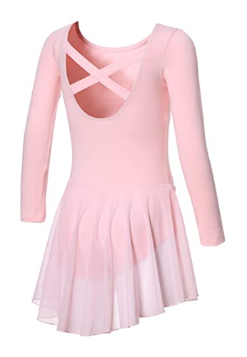 Girls Ballet Leotard Long Sleeve Dance Dress - Pink 6-8 Years