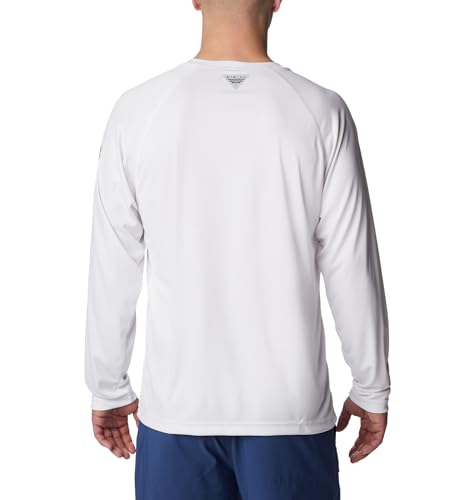 Men's Long Sleeve Fishing Shirt UPF 50 Sun Protection White/Nightshade Logo Large