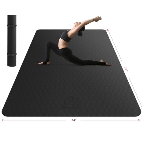 Extra Large Yoga Mat 78x54 Inches Non-Slip Thick Exercise Mat for Yoga & Pilates - Black