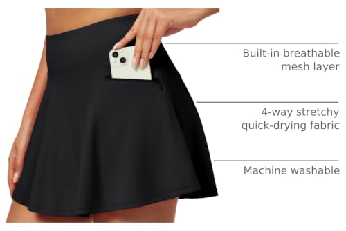 IUGA High Waisted Swim Skirt for Women Tummy Control with Pockets - Black, Large