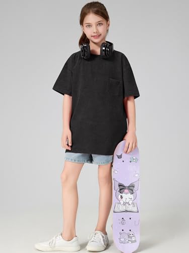Kids Oversized Acid Wash Cotton T-Shirts - Unisex Loose Fit X-Large Black