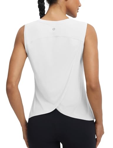 Baleaf Women's Sleeveless Workout Tank Top - Loose Fit, Split Back, White, Medium