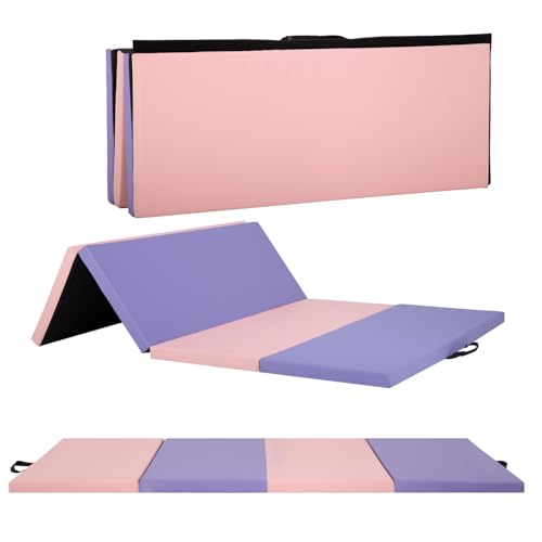 FDW 4x6 ft Pink & Purple Foldable Gymnastics Tumbling Mat - Portable Exercise Pad